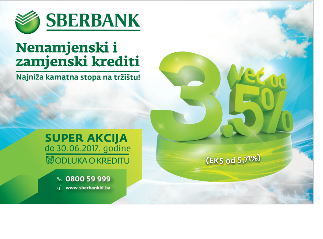 Sberbank Banja Luka “Super akcija” nenamjensko-zamjenskih kredita